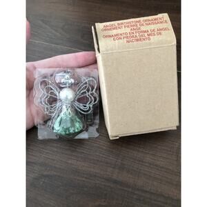 Vtg Angel Peridot August Birthstone Ornament Faux Green Crystal New Christmas
